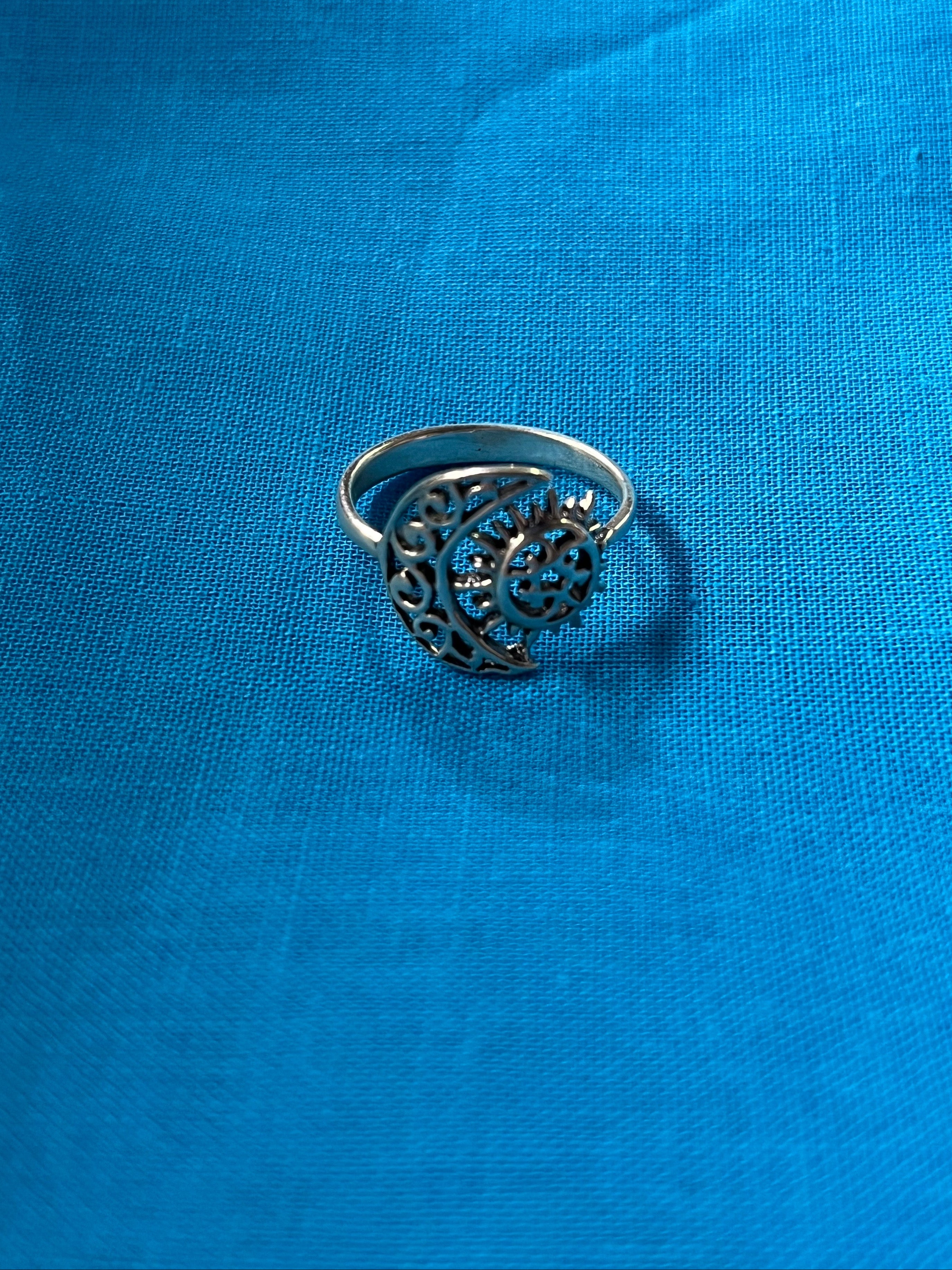 Sun & Moon Silver Ring Size 8.25