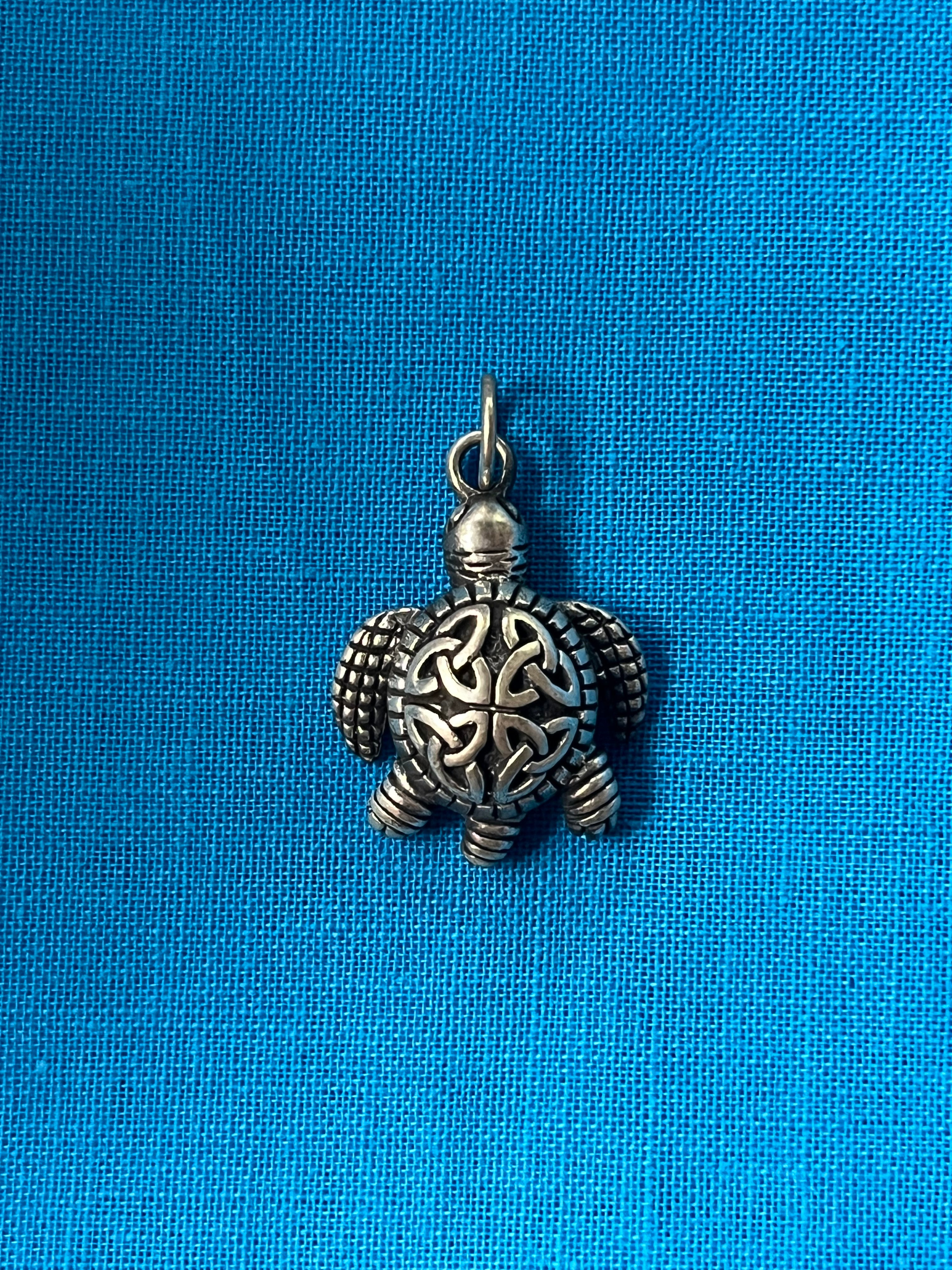 Sea Turtle & Celtic Knot Silver Pendant