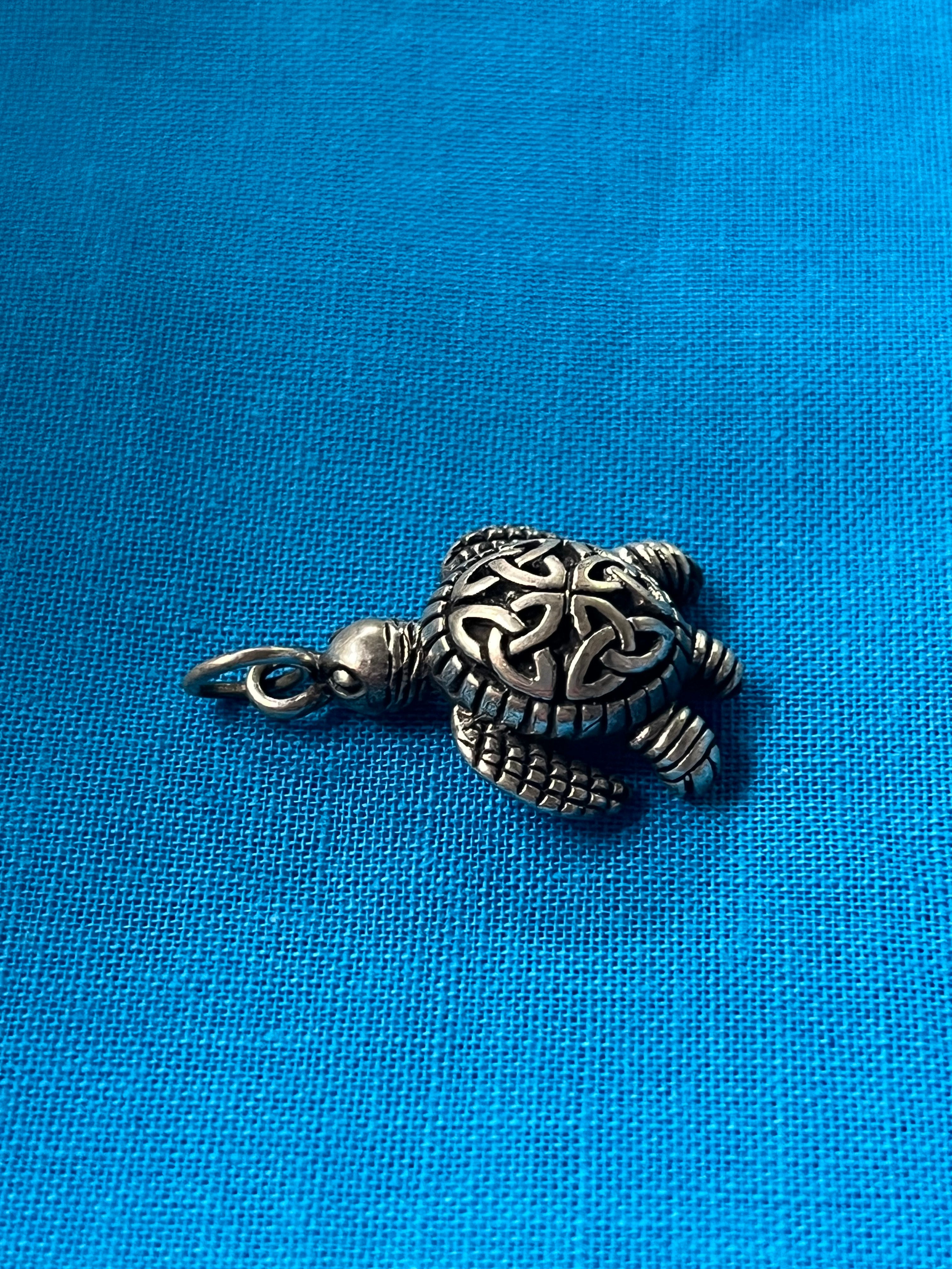 Sea Turtle & Celtic Knot Silver Pendant