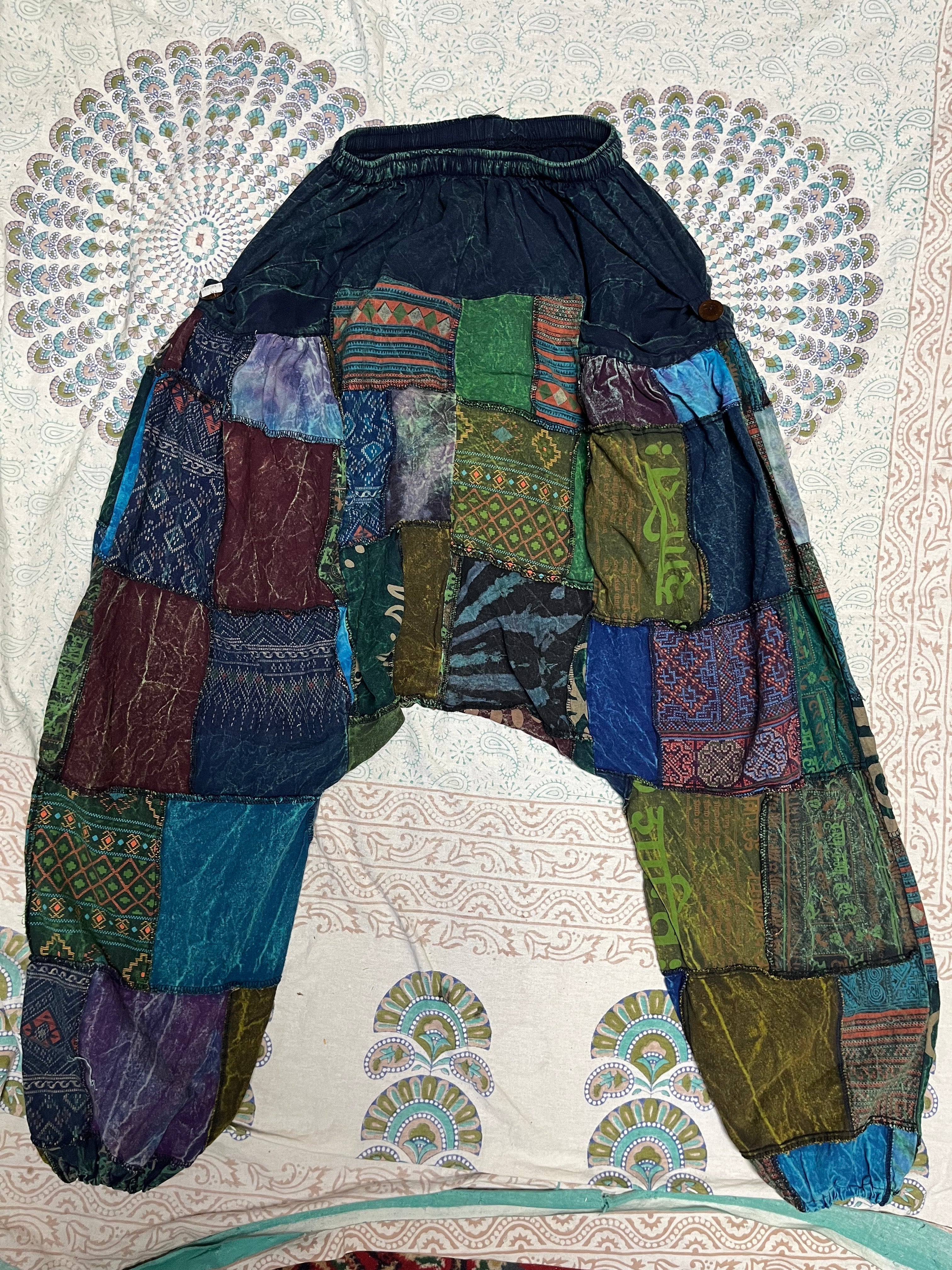 Blue & Green Patchwork Harem Pants