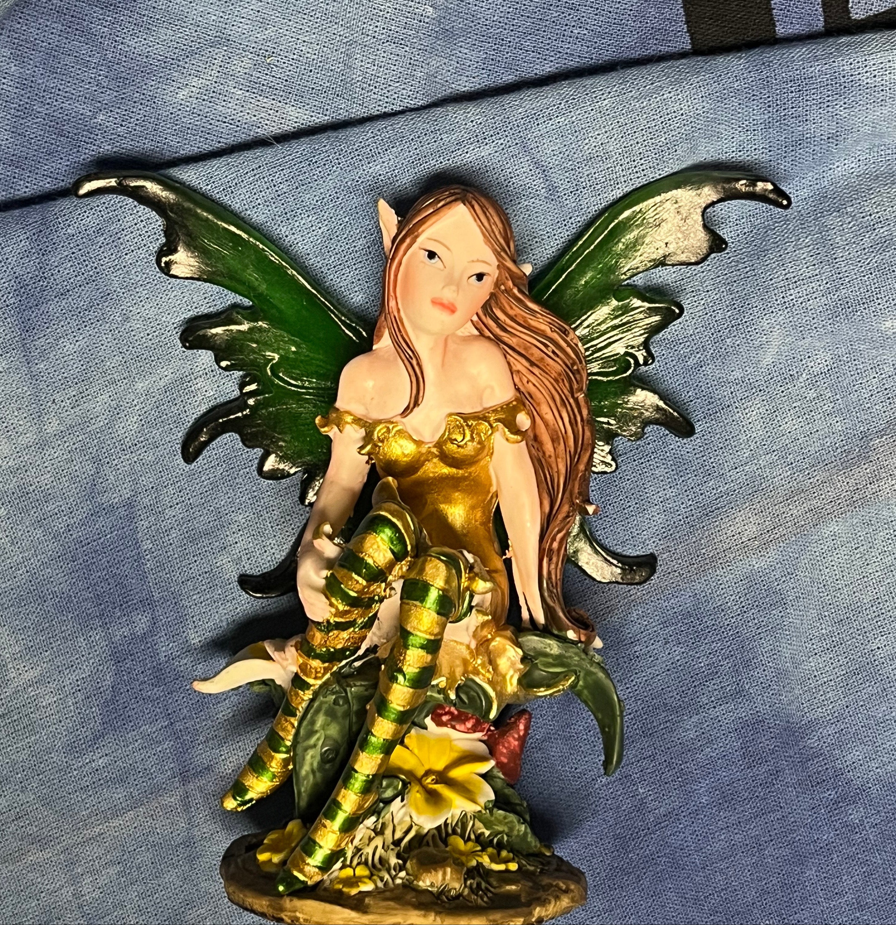 Whimsical Green-Winged Fairy Figurine