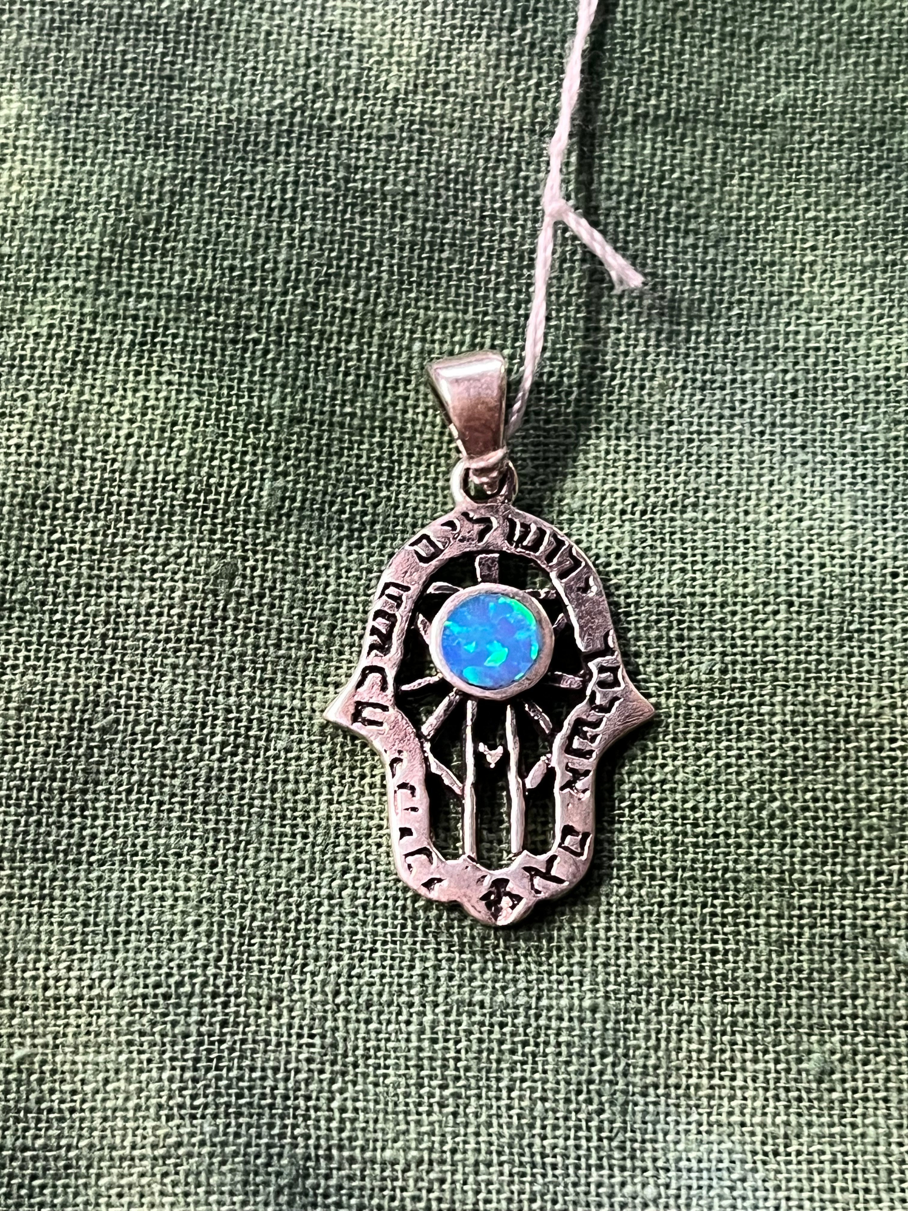 Hamsa & Blue Opal Silver Pendant